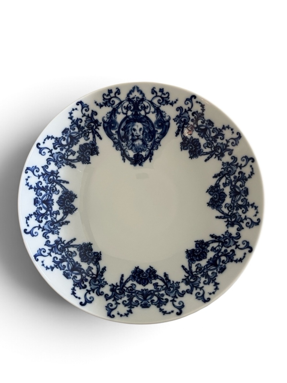 Richard Ginori 1735 Babele Lion Bowl Blue White Porcelain Serving Italy 10.5"